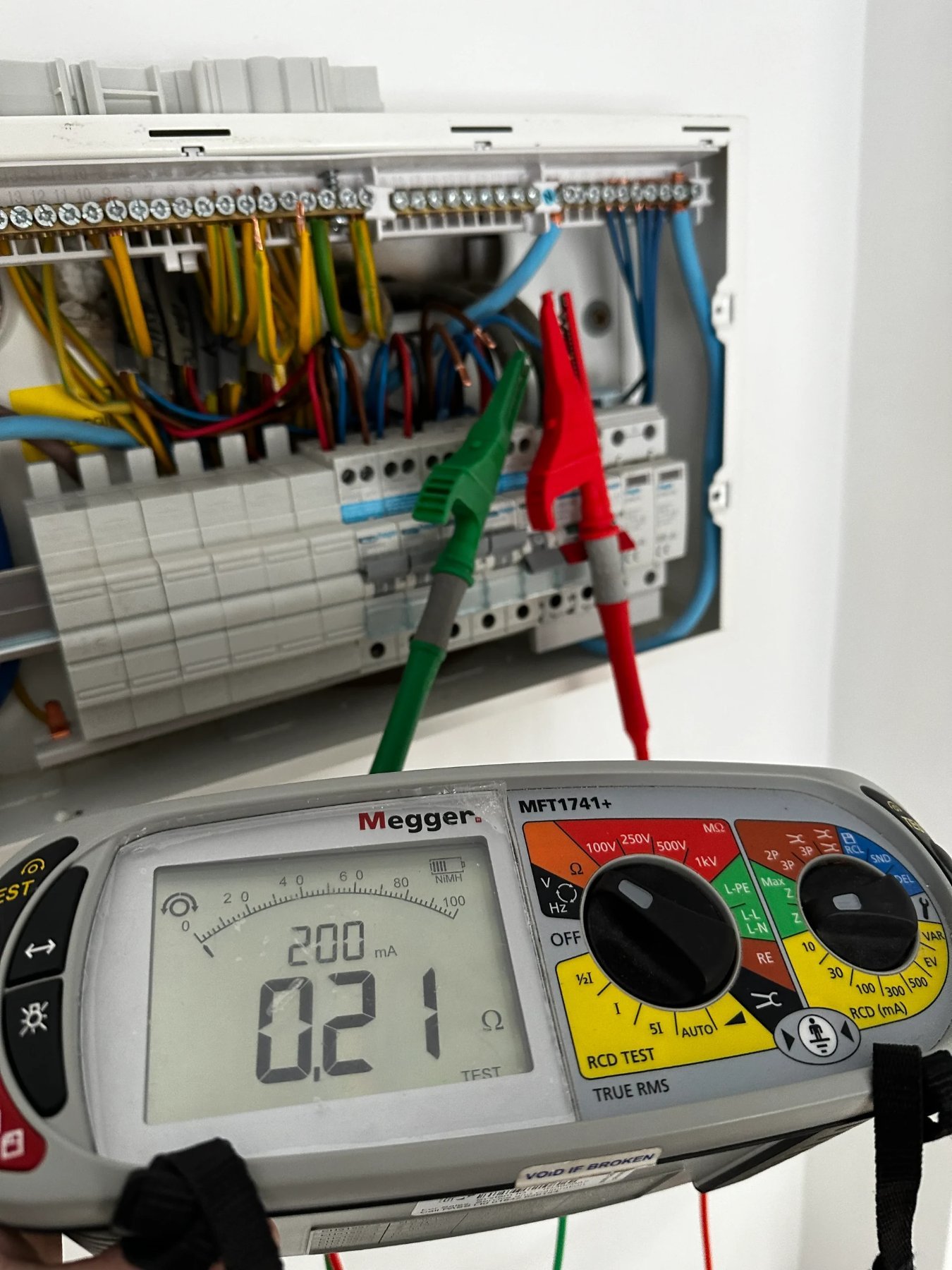 Full RCBO consumer unit with surge protection, neatly wired and labelled in a Sussex home